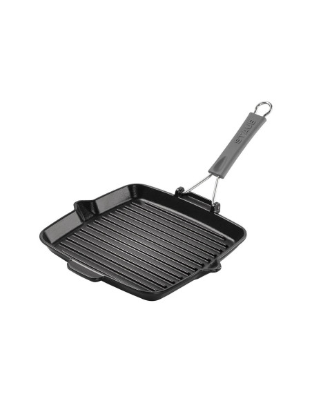 Parilla cuadrada Staub de 24 cm de hierro fundido esmaltado en negro mate con asa plegable