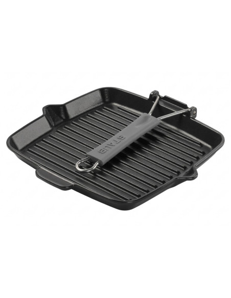 Parilla cuadrada Staub de 24 cm de hierro fundido esmaltado en negro mate con asa plegable