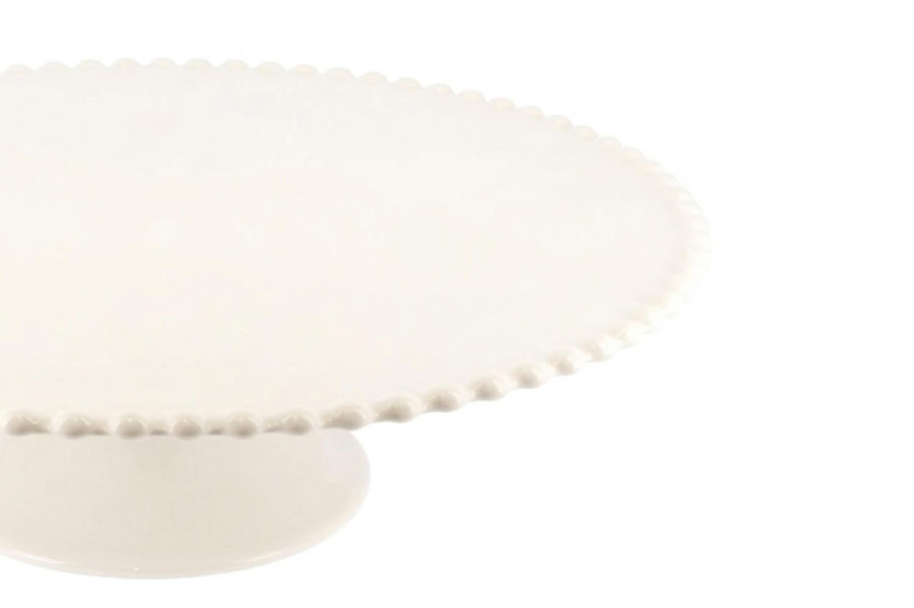 Patisdécor kakefat på stativ i keramikk med perlekant, 31 cm