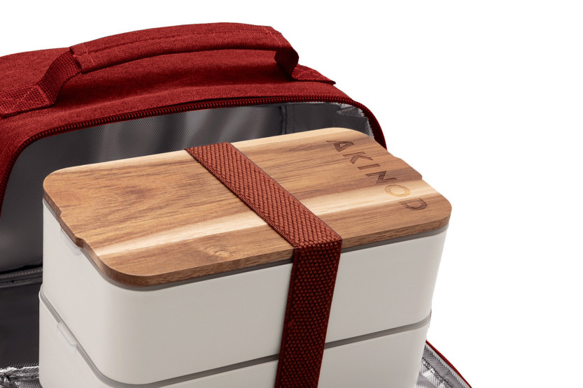 Akinod Terracotta Insulated Bag + White 1.4L Bento Box