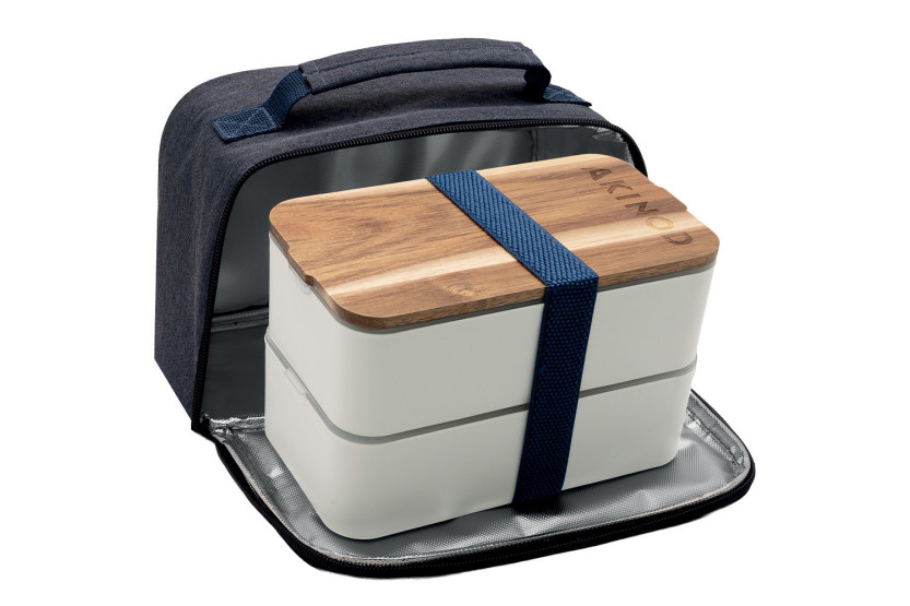 Mala térmica Akinod azul jeans + Bento branco 1,4 L