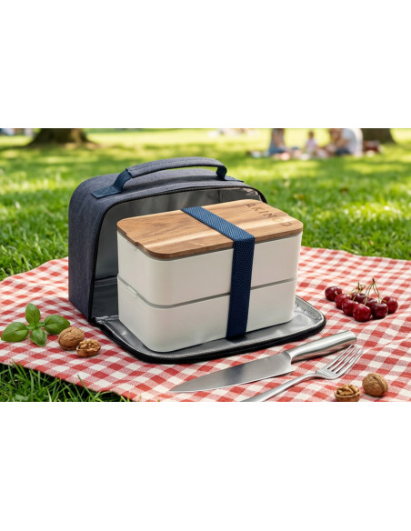 Akinod Denim Blue Insulated Bag + White 1.4L Bento Box