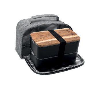 Borsa termica Akinod grigio melange + Bento nero da 1,4 L