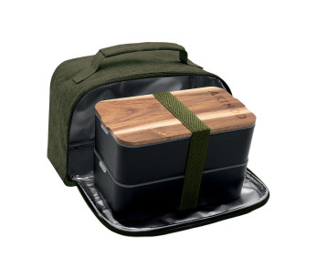 Borsa termica Akinod color kaki + Bento nero da 1,4 L