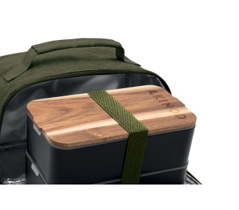 Borsa termica Akinod color kaki + Bento nero da 1,4 L 2