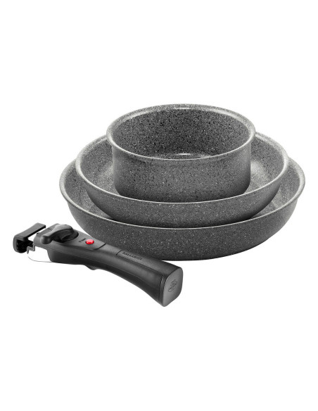 4-teiliges Kochgeschirrset Ballarini Torre: 1 Pfanne (24 cm) + 1 Pfanne (28 cm) + 1 Topf (16 cm) + 1 abnehmbarer Griff