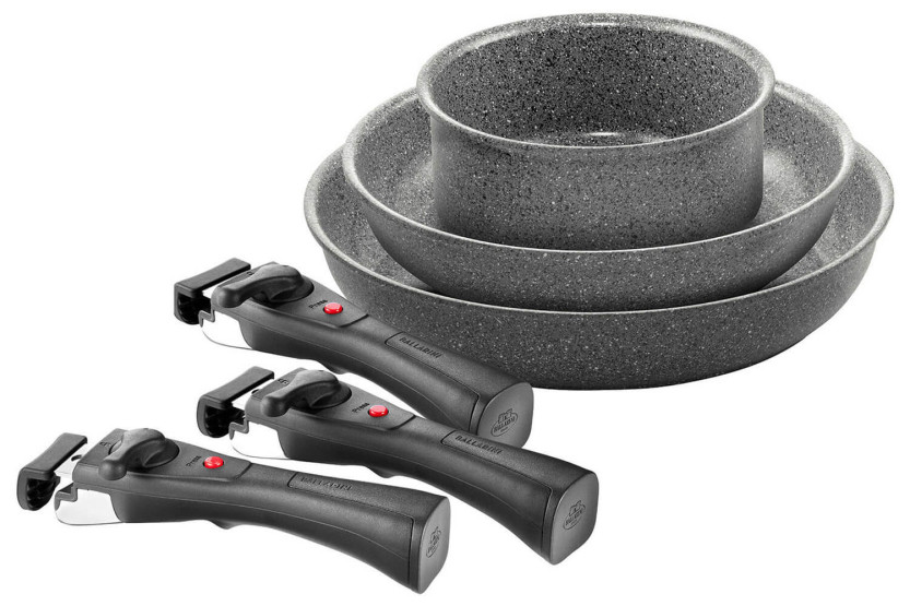 Ballarini Torre -6-osainen keittosetti: 1 paistinpannu 24 cm + 1 paistinpannu 28 cm + 1 kattila 16 cm + 3 irrotettavaa kahvaa