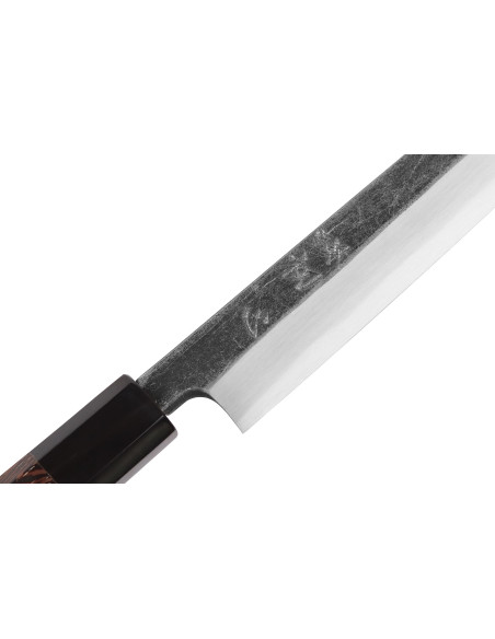 Faca yanagiba japonesa artesanal Hatsukokoro Shirasagi de 24 cm, com cabo em wengué