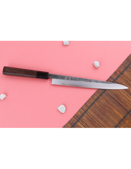 Handgefertigtes japanisches Yanagiba-Messer (24 cm) von Hatsukokoro Shirasagi mit Wengé-Griff