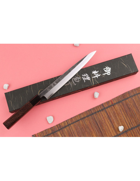 24-cm Handcrafted Japanese Yanagiba Knife by Hatsukokoro Shirasagi with a Wenge Handle