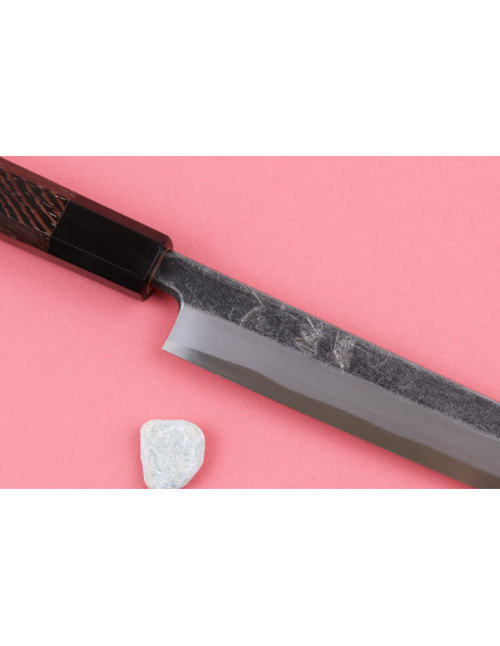 Coltello yanagiba giapponese artigianale Hatsukokoro Shirasagi da 24 cm con manico in wengé