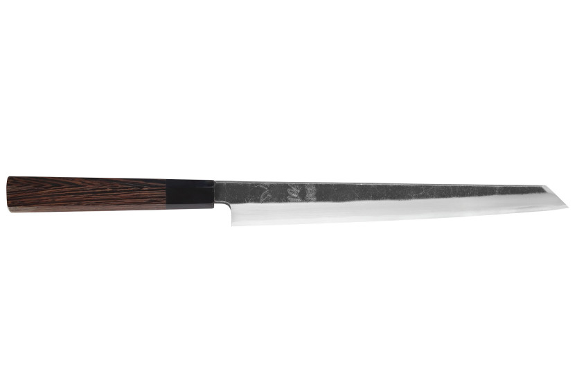 Handgjord japansk yanagiba-kniv (kiritsuke) 27 cm från Hatsukokoro Shirasagi med handtag i wengé