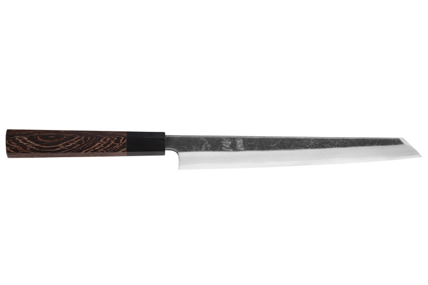 Faca yanagiba kiritsuke japonesa artesanal Hatsukokoro Shirasagi, de 24 cm, com cabo em wengué
