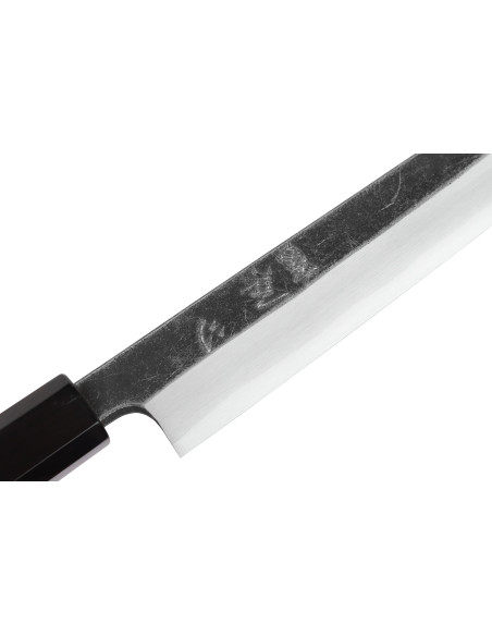 Cuchillo yanagiba kiritsuke japonés artesanal Hatsukokoro Shirasagi de 24 cm con mango de wengué