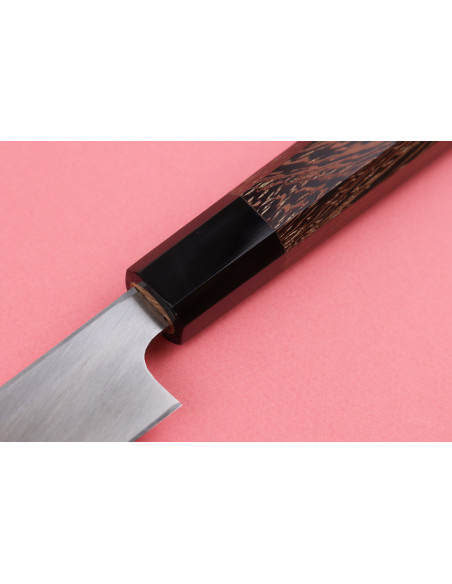 Cuchillo yanagiba kiritsuke japonés artesanal Hatsukokoro Shirasagi de 24 cm con mango de wengué