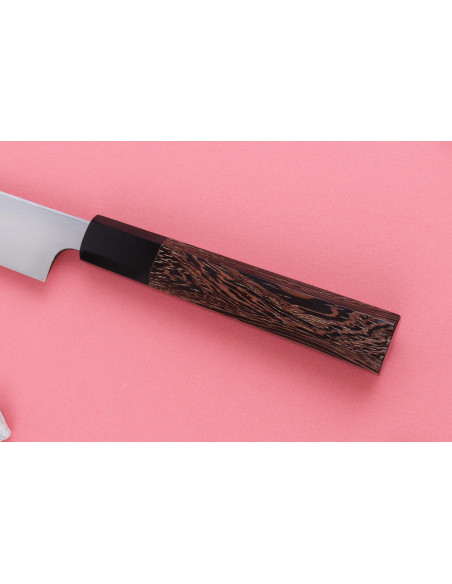 Faca yanagiba kiritsuke japonesa artesanal Hatsukokoro Shirasagi de 24 cm, com cabo em wengué
