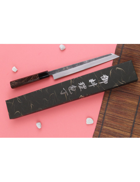 Handgefertigtes japanisches Yanagiba-Kiritsuke-Messer, 24 cm, von Hatsukokoro Shirasagi, mit Wengé-Griff