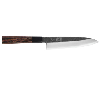 Asymmetrisk gyuto -kniv, 21 cm, japansk hantverkskniv från Hatsukokoro Shirasagi med handtag i wengé