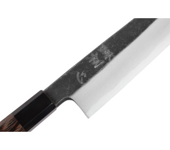 Asymmetrisk gyuto -kniv, 21 cm, japansk hantverkskniv från Hatsukokoro Shirasagi med handtag i wengé 2