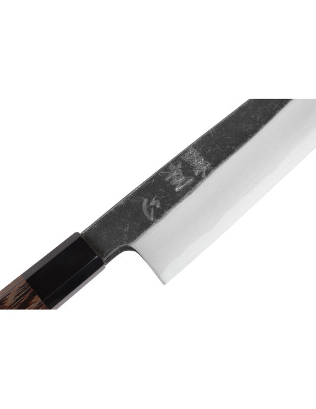 Coltello gyuto asimmetrico giapponese artigianale Hatsukokoro Shirasagi da 21 cm con manico in wengé