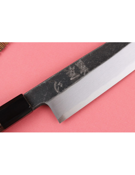 Coltello gyuto asimmetrico giapponese artigianale Hatsukokoro Shirasagi da 21 cm con manico in wengé