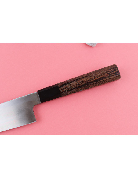 Coltello gyuto asimmetrico giapponese artigianale Hatsukokoro Shirasagi da 21 cm con manico in wengé