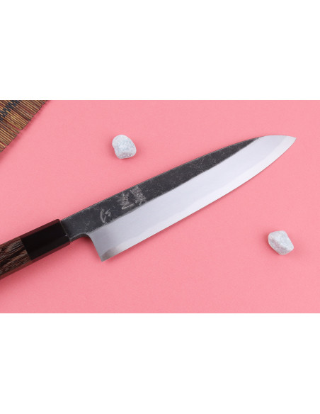 Asymmetrisk japansk gyuto -kniv, 21 cm, håndlaget av Hatsukokoro Shirasagi, med håndtak i wengé