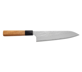 Handgjord japansk kockkniv, 20 cm, Nigara Hamono Migaki Tsuchime SG2, teak