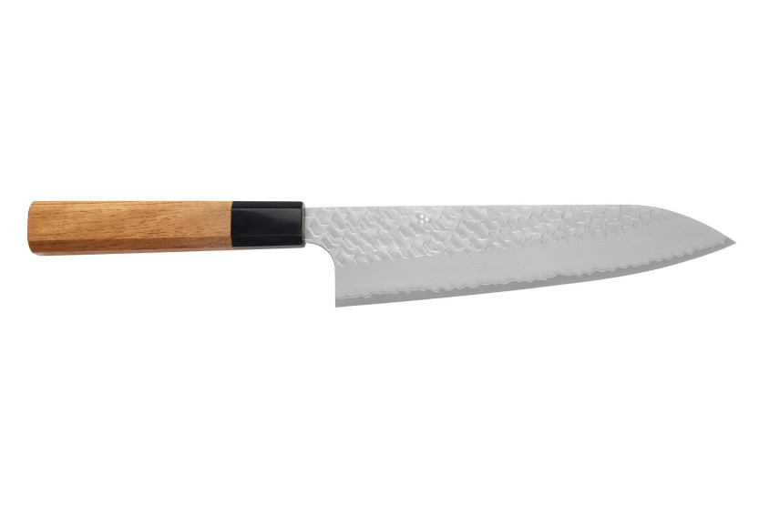 Handgemaakt Japans koksmes van 20 cm, Nigara Hamono Migaki Tsuchime SG2, teak