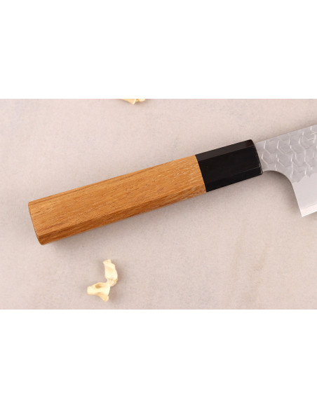 Håndlaget japansk kok kek niv, 20 cm, Nigara Hamono Migaki Tsuchime SG2, teak