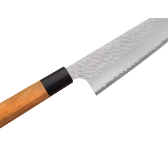 Coltello da chef giapponese artigianale da 20 cm Nigara Hamono Migaki Tsuchime SG2 in teak 2
