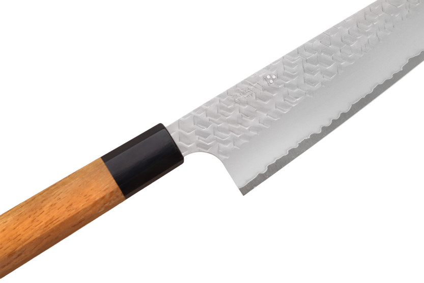 Handgemaakt Japans koksmes van 20 cm, Nigara Hamono Migaki Tsuchime SG2, teak
