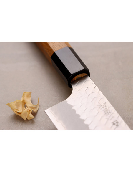 Handgemaakt Japans koksmes van 20 cm, Nigara Hamono Migaki Tsuchime SG2, teak