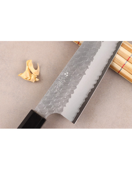 Handgemaakt Japans koksmes van 20 cm, Nigara Hamono Migaki Tsuchime SG2, teak