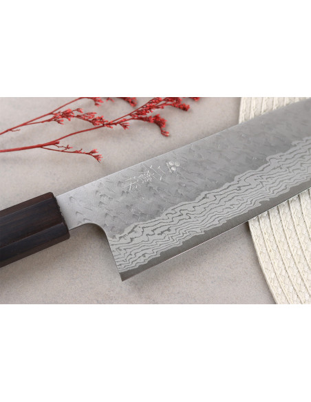 17cm Handcrafted Japanese Nigara Hamono Tsuchime VG10 Damascus Santoku Knife