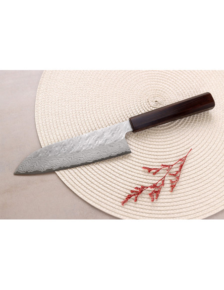 Håndlavet japansk santoku-kniv, 17 cm, fra Nigara Hamono, Tsuchime, VG10 -damaskus