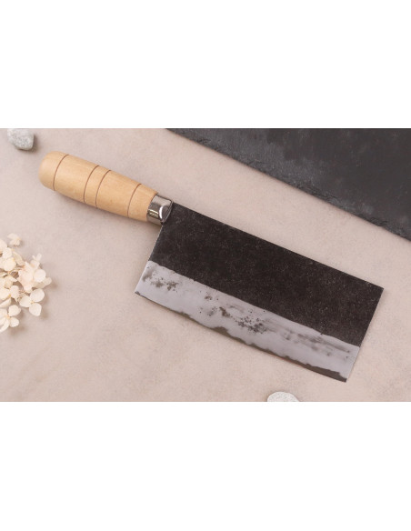 Coltello da chef cinese artigianale giapponese da 17 cm Hatsukokoro Sentan Kurouchi Migaki in acero
