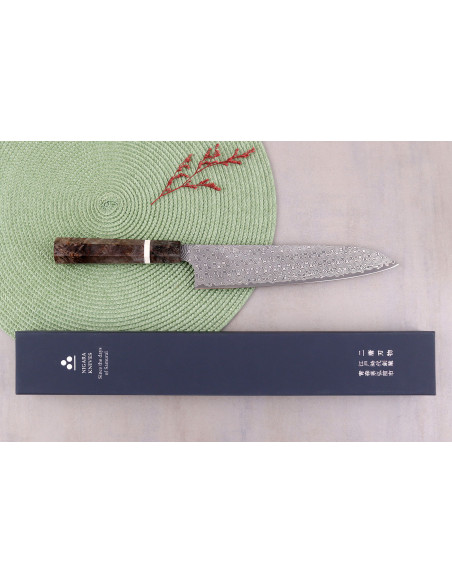 Håndlaget japansk kok kek niv, 23 cm, Nigara Hamono Anmon Damascus SG2