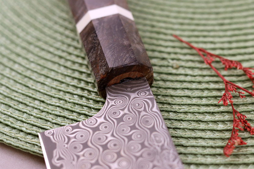 Handgjord japansk kockkniv, 23 cm, Nigara Hamono Anmon Damascus SG2
