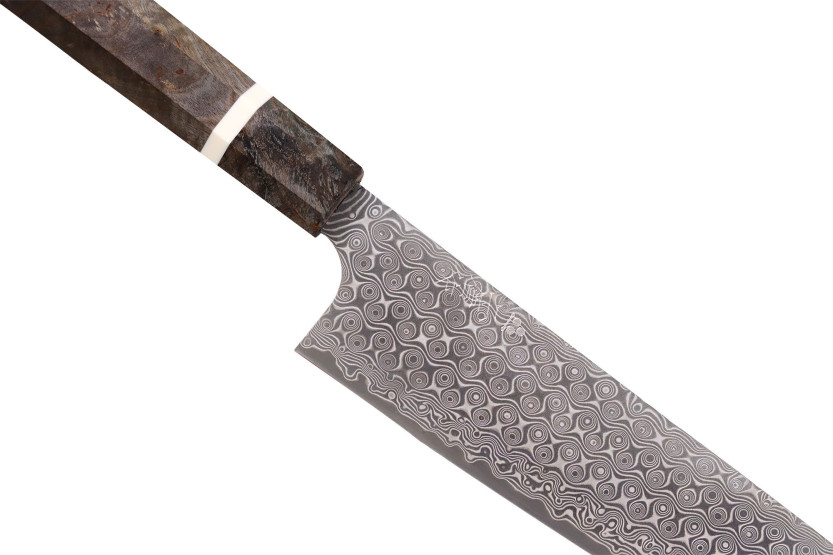 Faca de chef japonesa artesanal de 23 cm, Nigara Hamono Anmon Damascus SG2