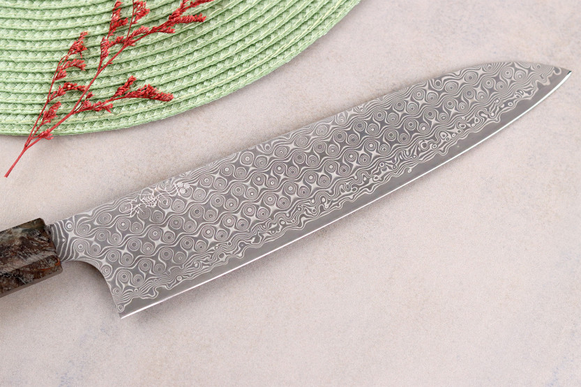Handgjord japansk kockkniv, 23 cm, Nigara Hamono Anmon Damascus SG2