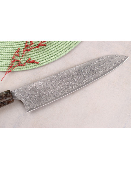 Handgjord japansk kockkniv, 23 cm, Nigara Hamono Anmon Damascus SG2