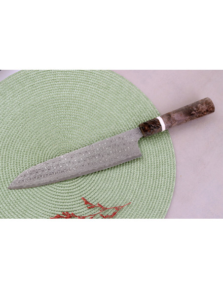 Cuchillo de chef japonés artesanal de 23 cm, Nigara Hamono Anmon Damasco SG2
