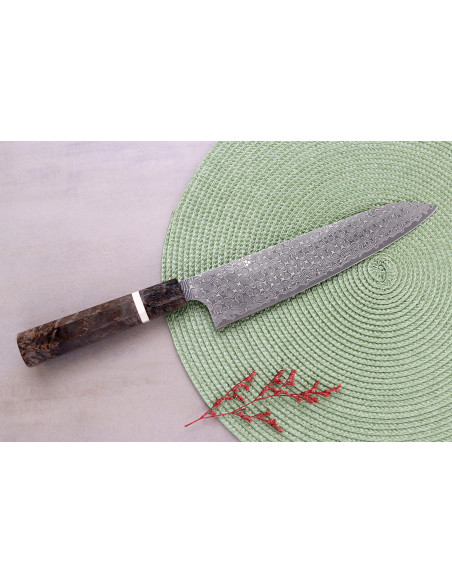 Faca de chef japonesa artesanal de 23 cm, Nigara Hamono Anmon Damascus SG2