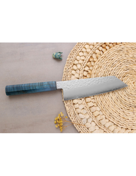 Handgefertigtes japanisches Bunka -Messer, 17 cm, Hado Shiosai VG10, blauer Griff