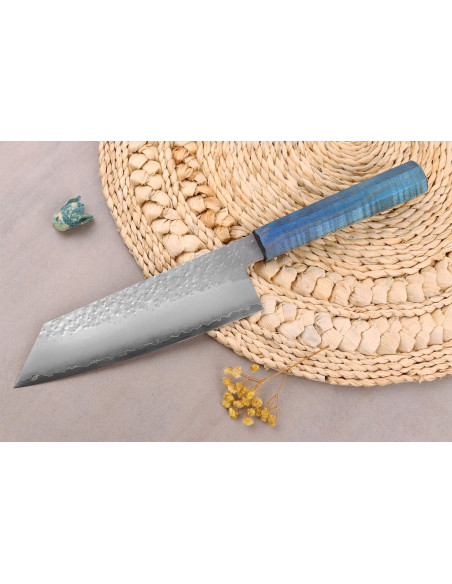 Handgefertigtes japanisches Bunka -Messer, 17 cm, Hado Shiosai VG10, blauer Griff