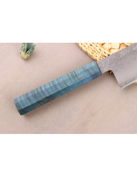 Handgefertigtes japanisches Bunka -Messer, 17 cm, Hado Shiosai VG10, blauer Griff