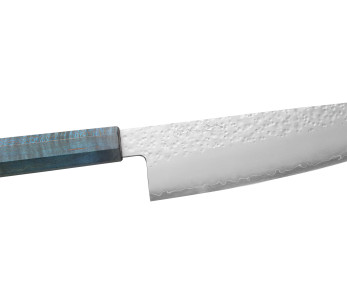 Cuchillo japonés artesanal Bunka de 17 cm, Hado Shiosai VG10, con mango azul 2