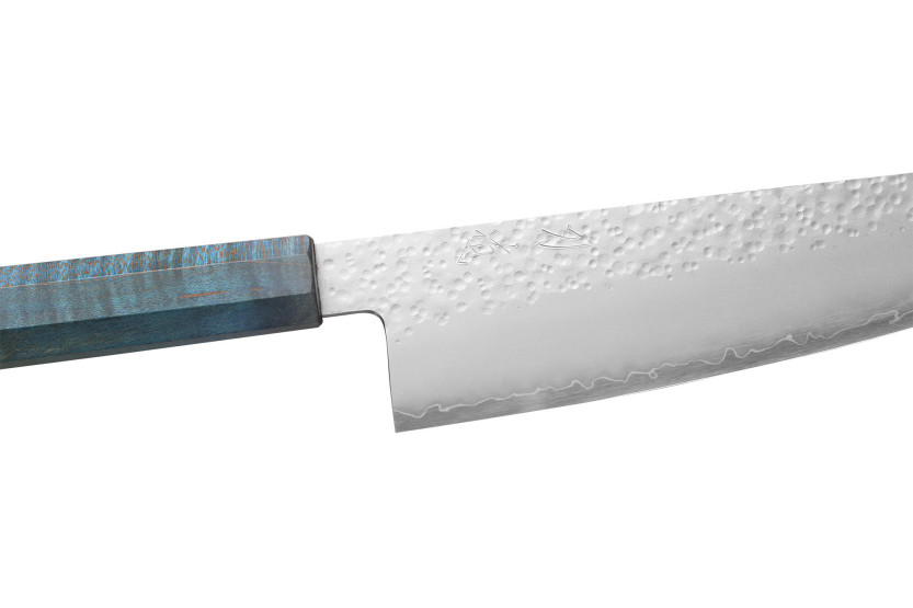 Cuchillo japonés artesanal Bunka de 17 cm, Hado Shiosai VG10, con mango azul