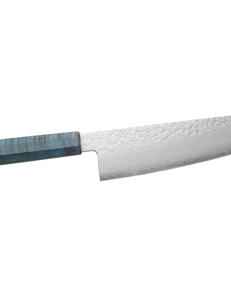 Coltello Bunka giapponese artigianale Hado Shiosai VG10 da 17 cm con manico blu